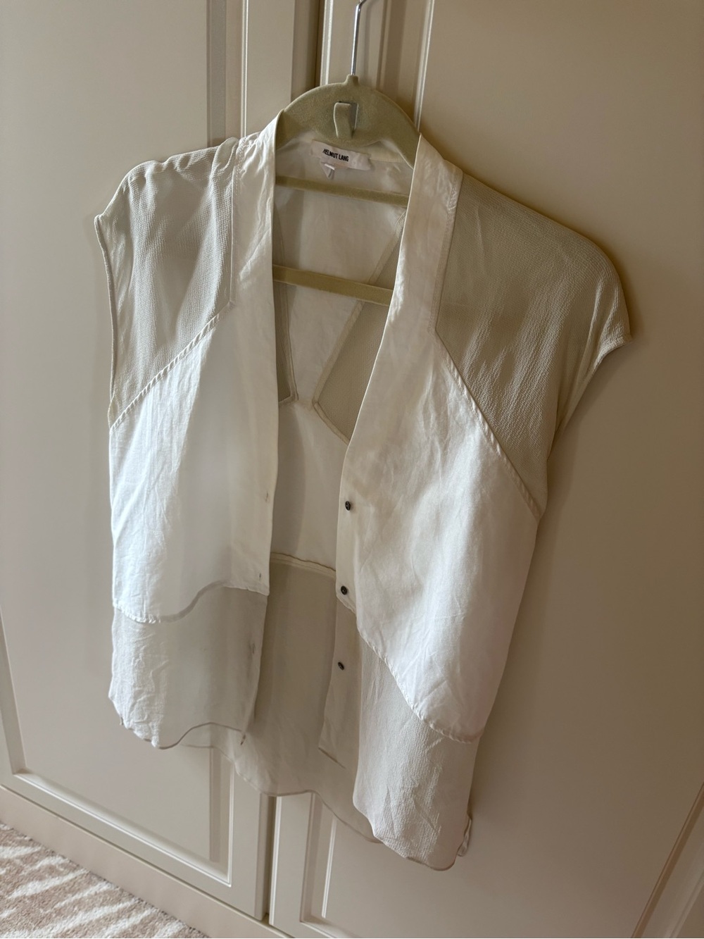 Helmut Lang White Draped Silk-Blend Blouse